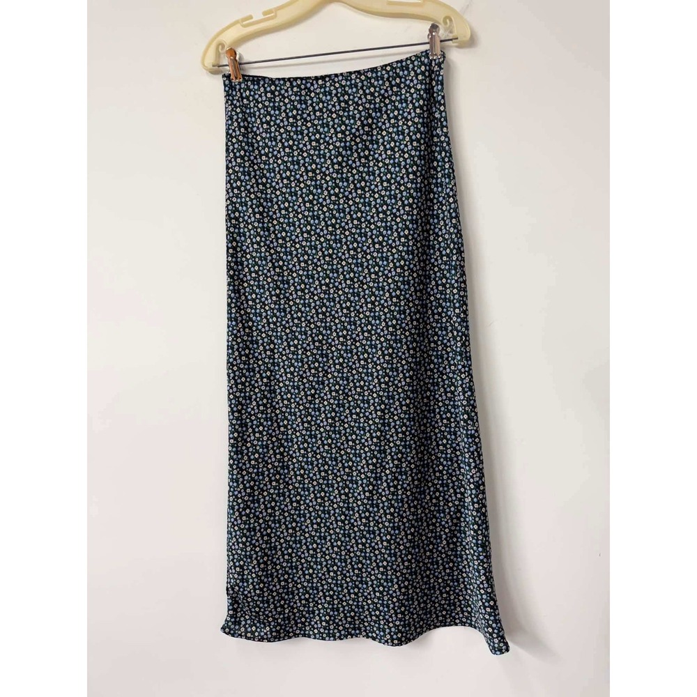Topshop 90s Womens Ditsy Floral Midi Skirt Black Blue White US 6 UK 10 Bias Cut